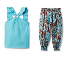 Janie Jack Ruffle Strap Top Tropical Smocked Pants