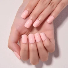 evpct Light Nude Pink Medium Oval Glossy Press on Nails for Women, Glossy Lig...