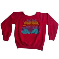 Vintage Handmade Laurel Burch Cats Sweatshirt   Red   Size Approx M