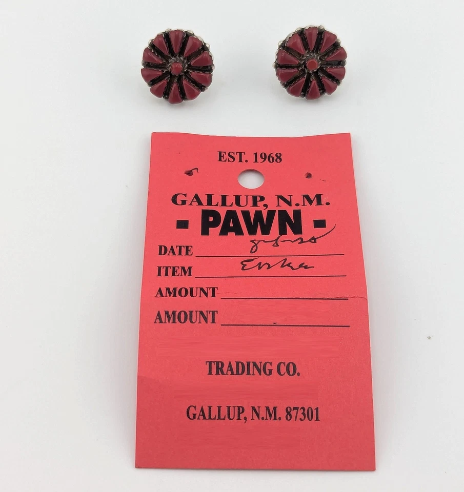 Pendientes Navajo Racimo Coral Vintage Peón Muerto Años 80 Joyería Nativa Americana Foto 2 de 4