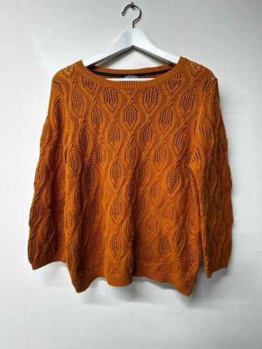 Women’s Laura Ashley Jumper Size 12 Orange Crochet Knit 3/4 Sleeveless EC - Picture 1 of 13