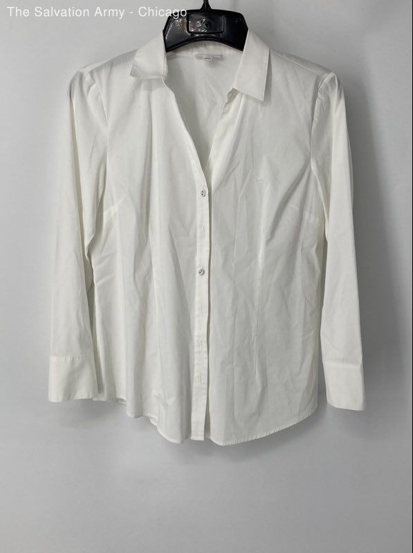 J. Jill Womens White Cotton Blend Long Sleeve Button-Up Shirt Top Size Small