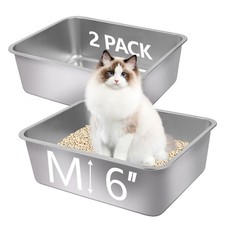 2Pcs Stainless Steel Cat Litter Box, Metal Kitty Litter Box with High Sides, ...