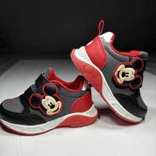 Disney Mickey Mouse Unisex Kids Sneakers Black Red Size 6 Hook Loop