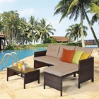 3 PCS Outdoor Rattan Furniture Sofa Set Lounge Chaise Cushioned Patio Garden