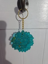 Keychain Sunflower New Teal W Sparkle Resin Keychain