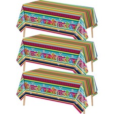 3 Pcs Mexican Fiesta Plastic Tablecloth 108 x 54 Inch Plastic Cinco De Mayo P...