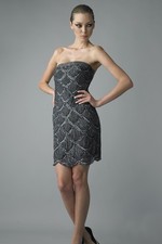 Scalloped Beaded Strapless Cocktail Dress