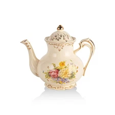YOLIFE Flowering Shrubs Teapot, 25 oz/ 3 Cup Vintage Ivory Ceramic Tea Pot, I...