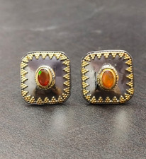 Natural Ethiopian Opal Gemstone SQUARE Cufflinks 925 Silver Jewelry Men's Gift