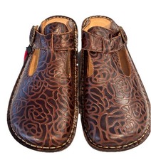NWOB Alegria Paloma Brown Embossed Leather Rose Mary Jane Shoes ALG-532 Sz 39