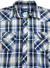 Vintage 90s Wrangler Pearl Snap Plaid Western Cowboy Shirt Blue Yellow Mens XL
