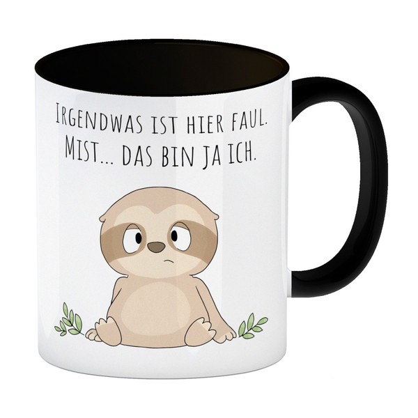 Faultier Kaffeebecher In Schwarz Mit Spruch Ich Bin Faul-image