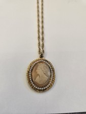 Vintage Costume 22" Necklace With Cameo Pendant