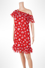 D&G Dolce & Gabbana Vintage Red Floral One Shoulder Ruffle Dress Y2K Women S