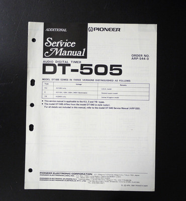 Original PIONEER DT-505 Audio Digital Timer Additional Service Manual o27
