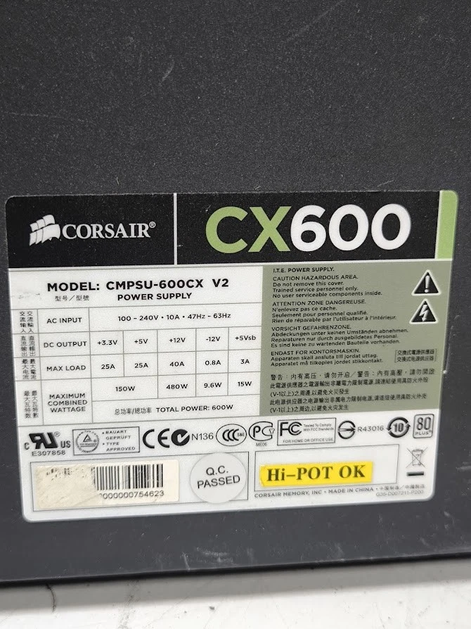 Lot De 4 Alimentations - Hantol, SHG, CORSAIR CX600, TX650 - Pour Pièces - Photo 4/4