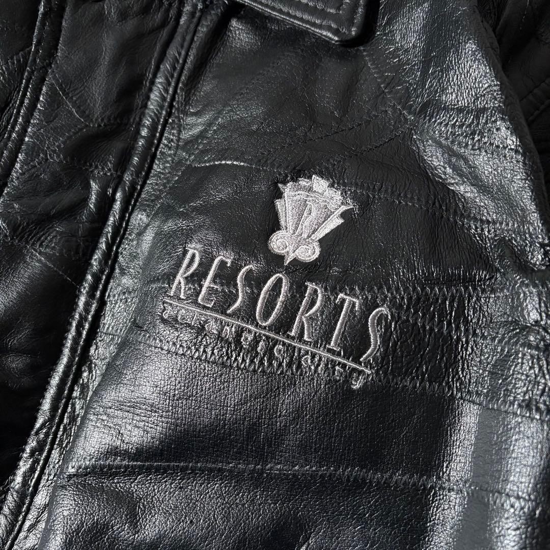 L Size Leather Jacket 00S Patchwork Flight Y2K - image 8