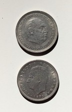 Two Spanish Coins 5 Pesetas - Franco 1957 and Juan Carlos 1975