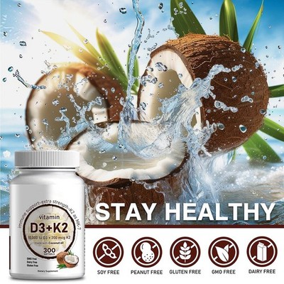 2×Vitamin D3+K2 MK7 10000 IU - Strong Bones, Immune Support - with Coconut Oil