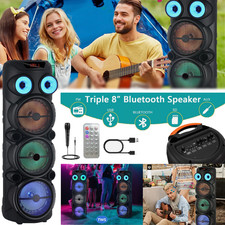 8000W Heavy Bass Bluetooth Party Speaker 3x8" Woofer TWS AUX USB FM w/Mic Remote