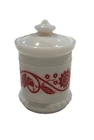 VTG Hazel Atlas Milk Glass Tiny Sweet Pea Mustard Spice Jar-Red Floral