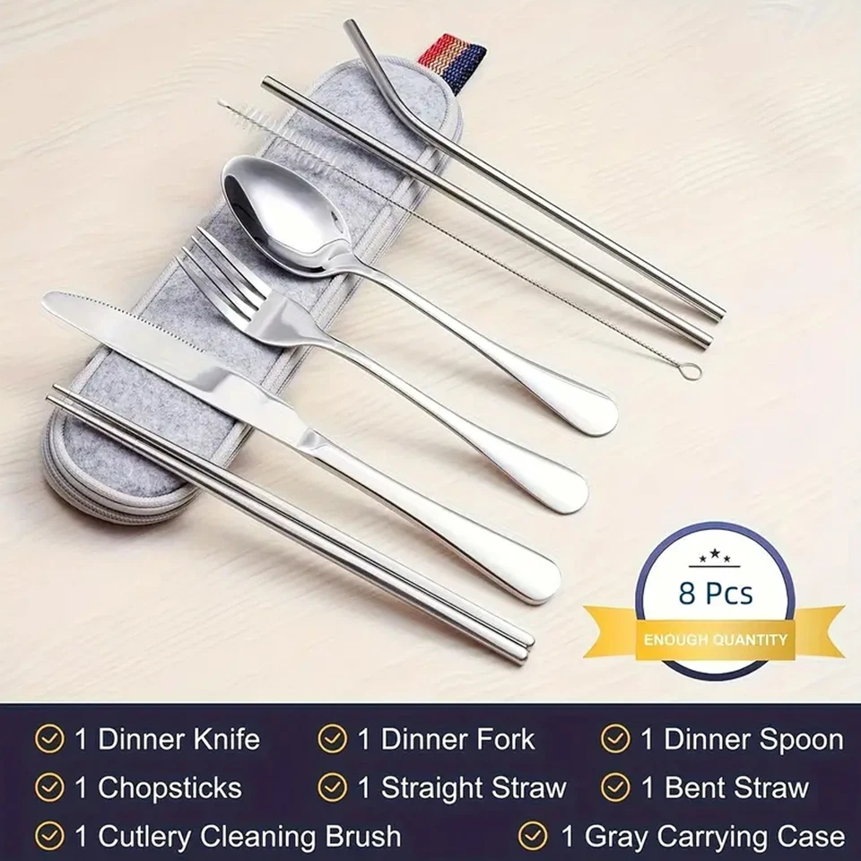 Портативный набор столовых приборов для кемпинга путешествий из 8 предметов - Изображение 4 из 4