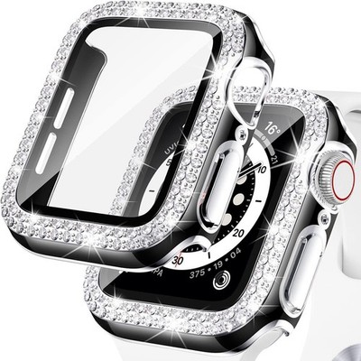 Für Apple Watch Ultra 49mm 9-1 SE 40/41/45mm Leder+ Metall Armband + Bling Hülle