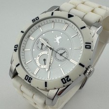 Express Quartz Watch Men Silver White Japan Movt Fixed Bezel Day Date New Batter