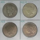 1922 1922-D 1923 1924 Peace Dollar Lot of 4