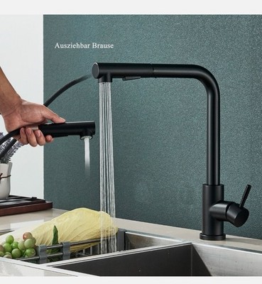 Matt Schwarz Küchenarmatur Einhebel Spültischarmatur Ausziehbar Brausekopf Wasserhahn