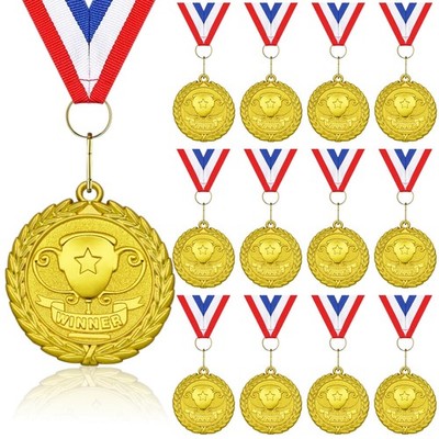 Gold Winner Medals 12Pack with Ribbons for Sports Day Events and Tournaments