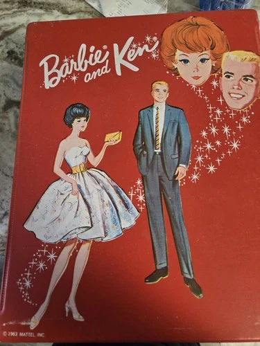 Vntg 1963 red Barbie case, 3 Dolls, Clothes and accessories.  All in good shape