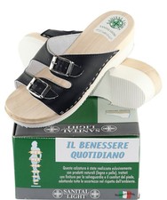 SANITAL LIGHT zoccolo aperto pelle 2 fibbie legno e gomma micro DONNA blu 2371