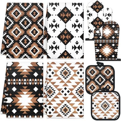Teenyyou 8 Pcs Western Aztec Kitchen Towels Southwestern Pot Holders and Oven