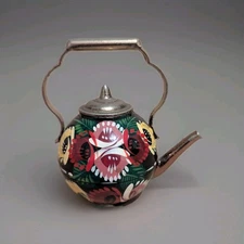 Hand Painted by Rossva Crafts Made In England Metal Teapot