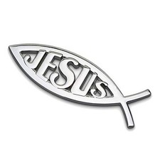HUAPX 1Pack Silver Jesus Fish Emblem Aluminum Alloy Badges Decals for Lord