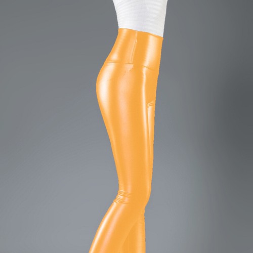 Bequeme hochtaillierte schmale Damen-Stretch-Leggings aus Kunstleder - Bild 20 von 20