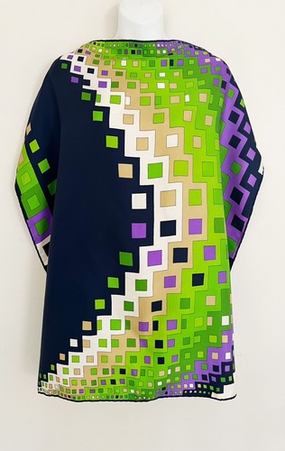 Vintage CHRISTIAN DIOR Silk Scarf Geometric Blue Green Purple Approx 29” x 30”  - Picture 3 of 8