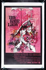 MY FAIR LADY * CineMasterpieces 1964 AUDREY HEPBURN ORIGINAL MOVIE POSTER PINK