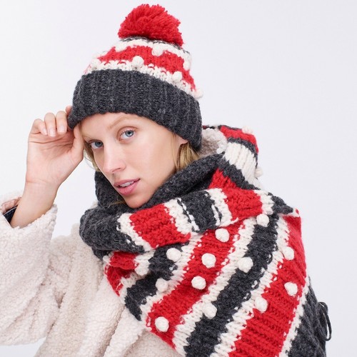 J Crew NWT $129 Chunky Knit Bobble Hat 