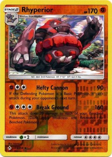 x1 Rhyperior - 95/214 - Rare - Reverse Holo Pokemon SM10 Unbroken Bonds M/NM