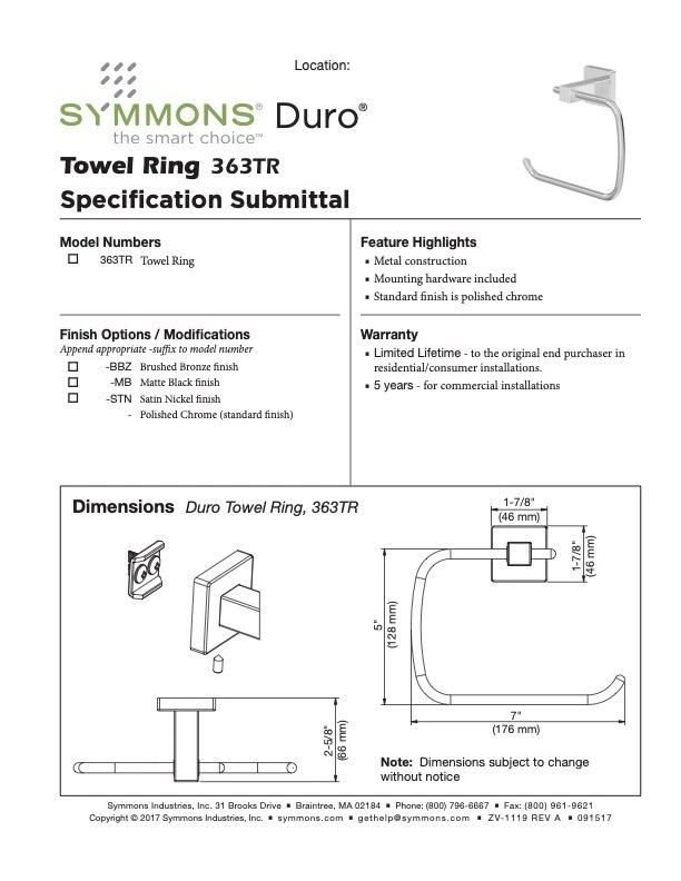 Anillo de toalla montado en la pared Symmons 363TR-STN Duro - acabado níquel satinado Foto 4 de 4
