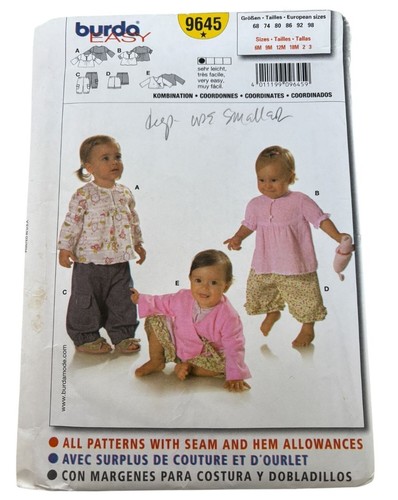Burda Sewing Pattern 9645 Baby Toddler Girl Shirt Pants Outfit Easy 6M-3T Uncut - Picture 1 of 10