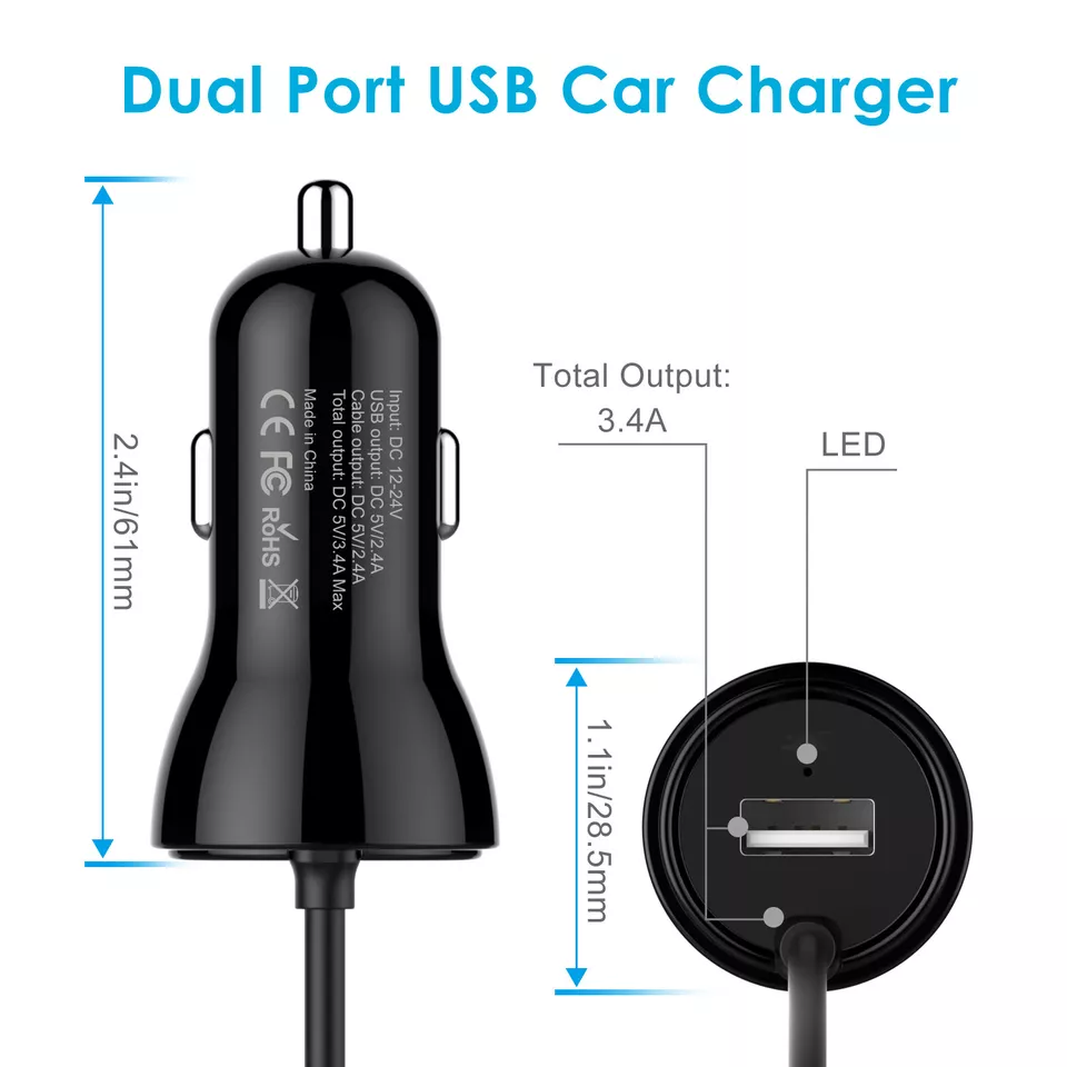 JETech Car Charger with USB Type C Cable 3FT Black - Image 2 of 4