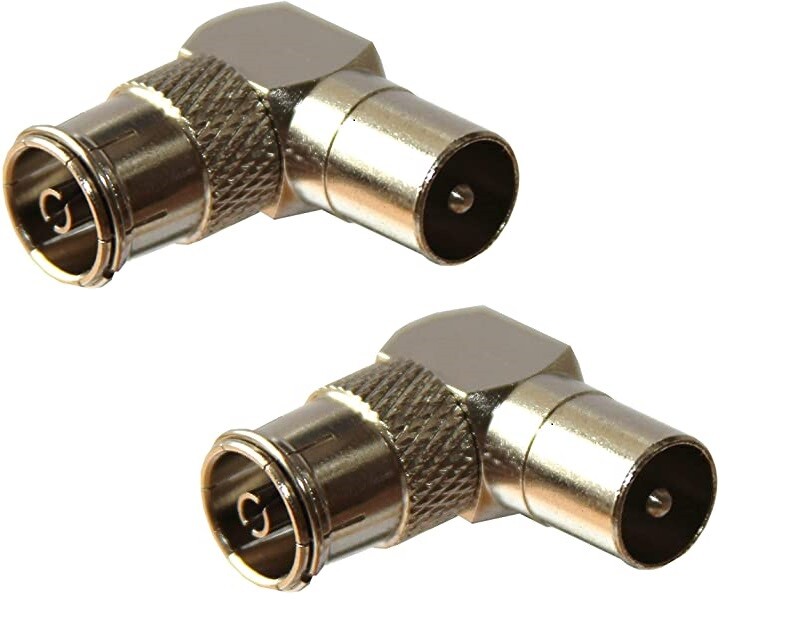 Pair of TV Aerial Coax Plug to Socket Right Angle Connector Inline Elbow Coupler