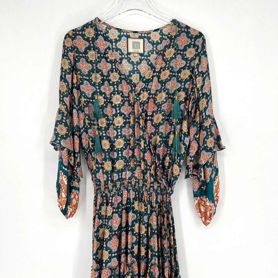 Bell by Alicia Bell Dress Womens S Silk Blend Tiered Maxi Boho Vacation Colorful - Image 3 of 4