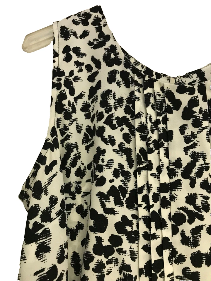 Merona Sleeveless Blouse XXL Black White Patterned Pleated Front Polyester 2XL - Image 3 of 4