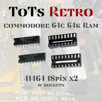 Commodore 64c Ram Replacement 41464-10 18Pin DIP w/Sockets and