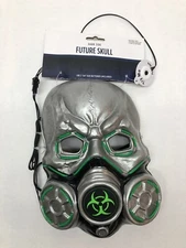Halloween Gas Mask Dark Side "Future Skull" Push Button Light Up Neon Green, New